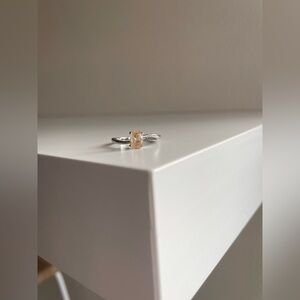 Silver Toned Ring with Oval Citrine Stone